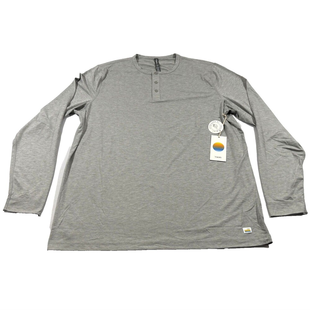 Vuori Shirt Mens Long Sleeve Ease Performance Henley Gray Casual Top Sz 2XL NWT